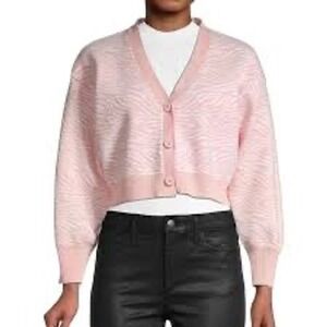 BCBGeneration‎ Pink White Zebra Print Cropped Cardigan Sweater XS